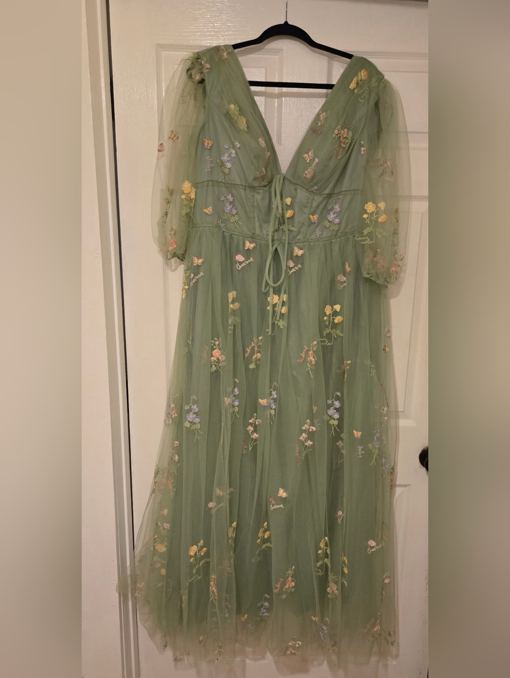 Green Embroidered Tulle Maxi Dress "Costume"